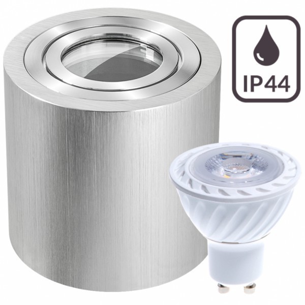 IP44 LED Aufbaustrahler Set Bicolor (chrom / gebürstet) mit LED GU10 Markenstrahler von LEDANDO - 7W