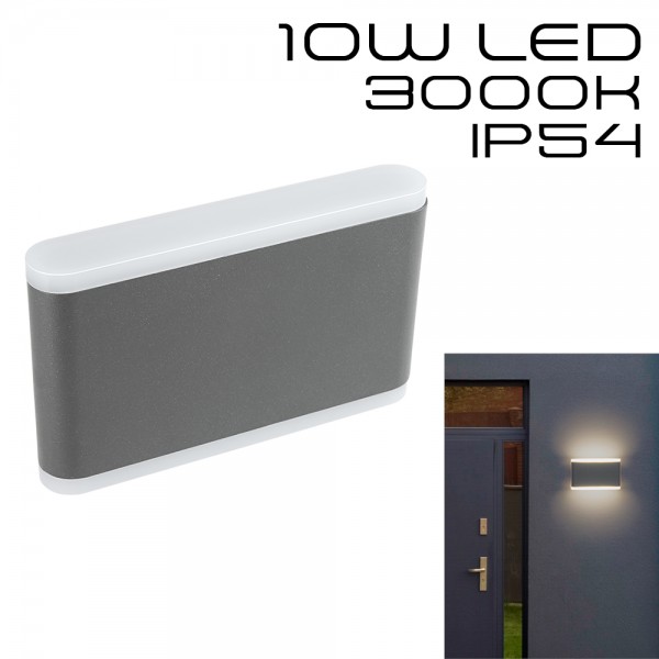 Hochwertige graue LED Wandleuchte UpDown 2 x 5W - IP54 - Für den Innen- und Außenbereich - grau /an