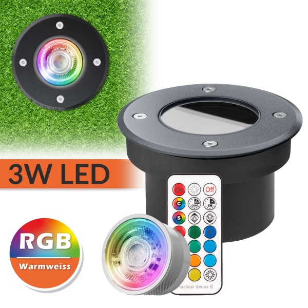 Flacher LED RGB Bodeneinbaustrahler mit tauschbarem RGB Leuchtmittel von LEDANDO - RAL7016 Anthrazit