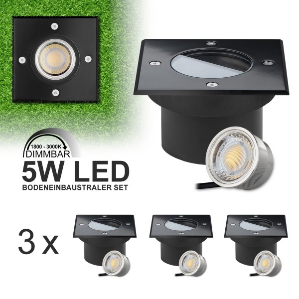 3er Set Flacher LED Bodeneinbaustrahler - Dimmbare Farbtemperatur - mit tauschbarem LED Leuchtmittel
